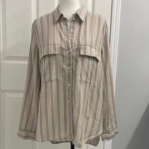 Aritzia Beige Striped Button Down Shirt